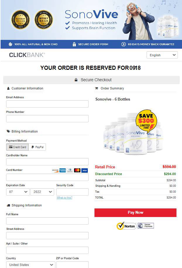 Sono Vive Secure page order